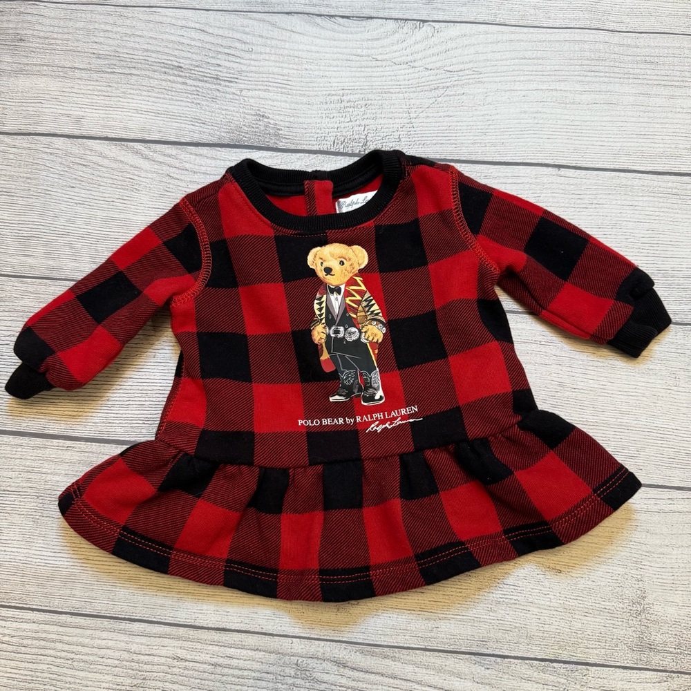 Ralph Lauren Red & Black Buffalo Plaid Polo Bear Dress